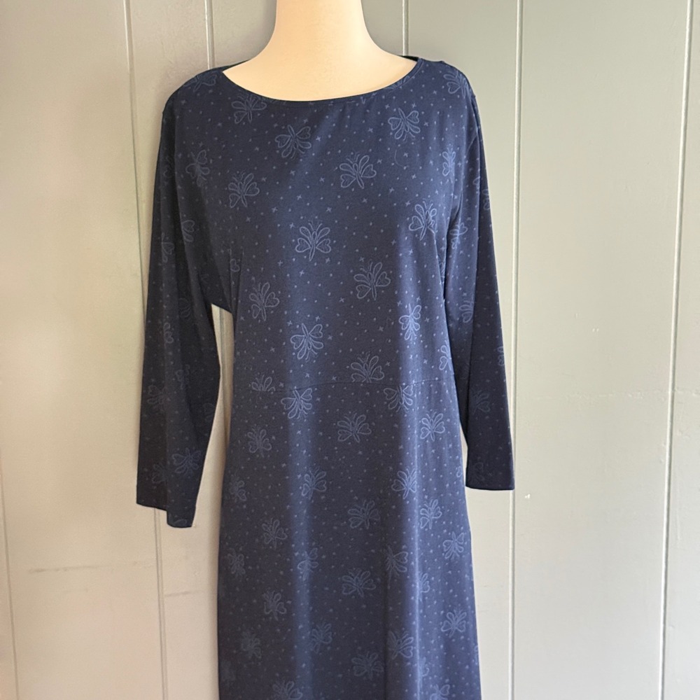 Gudrun Sjoden Womens Butterfly Print Organic Cotton Midi Dress Navy Blue XL
